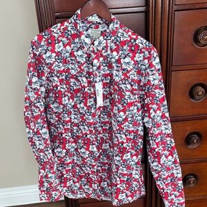 J. Crew Red and White Floral Men's Shirt